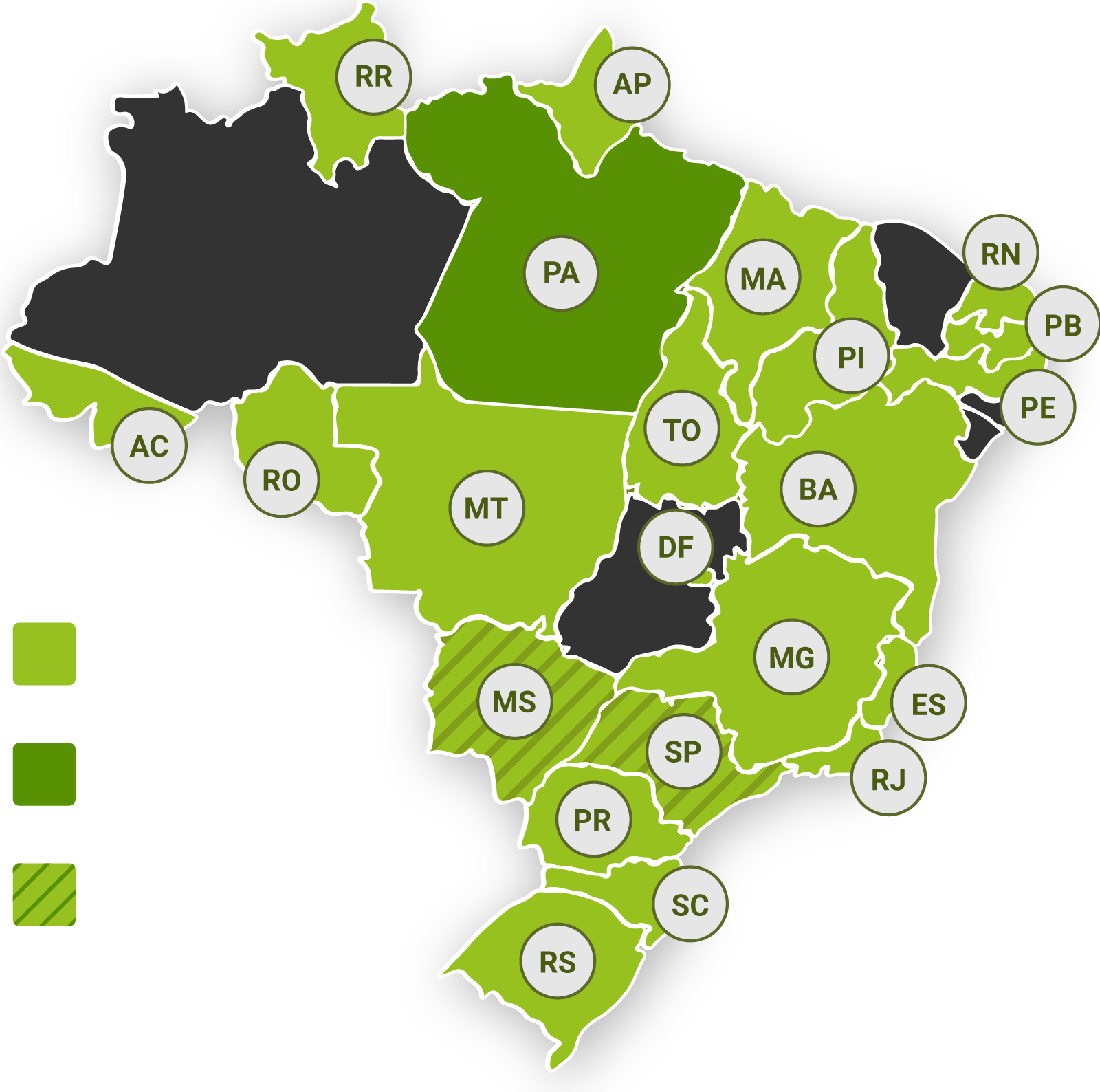 Mapa dos estados de atuação da Alias Tecnologia