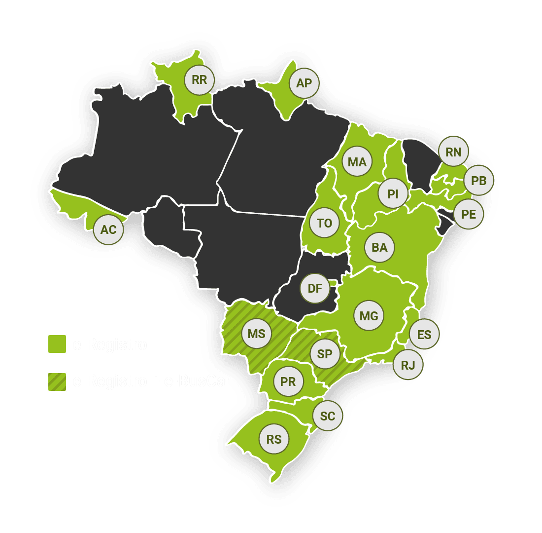 Mapa dos estados de atuação da Alias Tecnologia