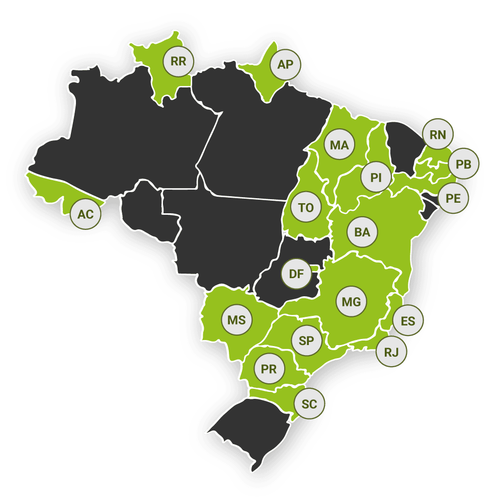 Mapa dos estados de atuação da Alias Tecnologia
