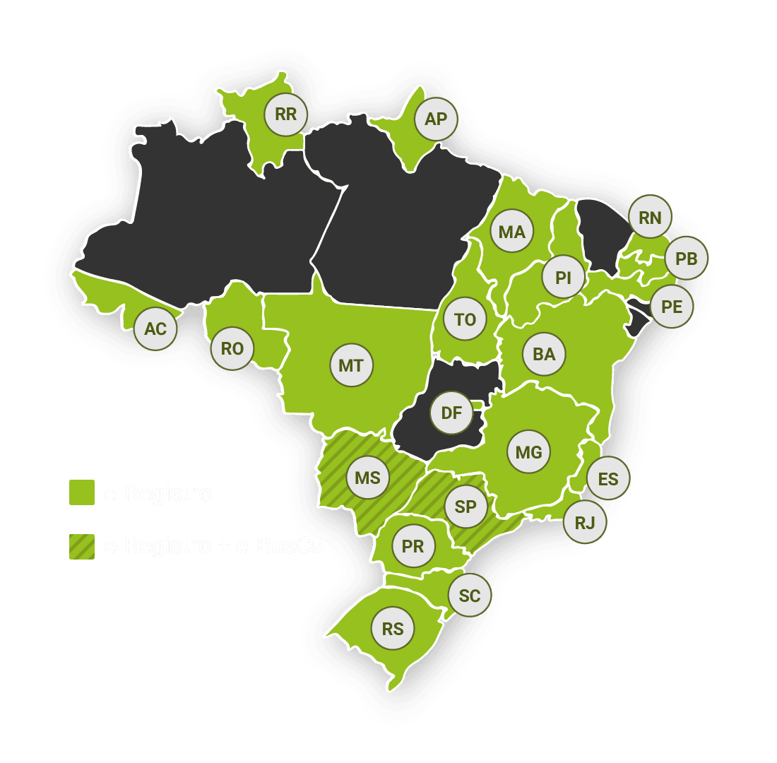 Mapa dos estados de atuação da Alias Tecnologia